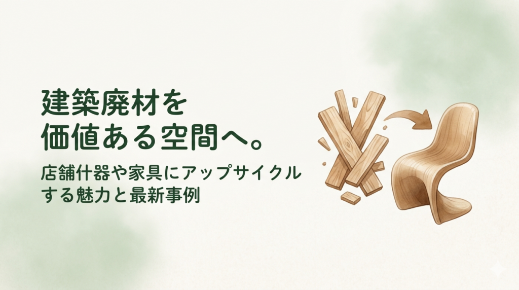 3Dプリンターで木材廃材を店舗什器へアップサイクルする温かみのあるイラスト
