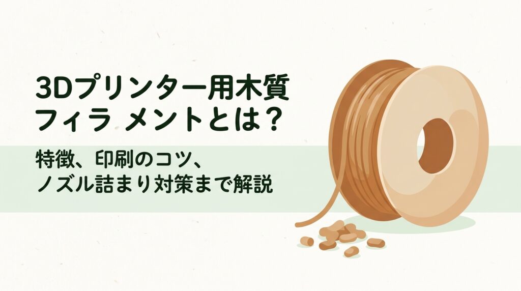 3Dプリンター用木質フィラメントを説明する、木のぬくもりを感じるコラムのアイキャッチ。